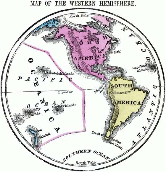MAP OF THE WESTERN HEMISPHERE. Projection map of the Western Hemisphere.