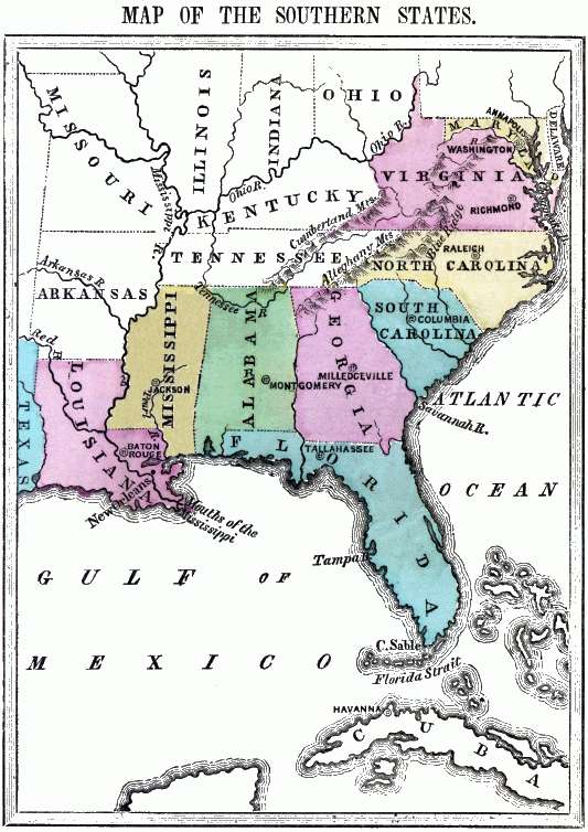 MAP OF THE SOUTHERN STATES. Flat map of the Southern United States.