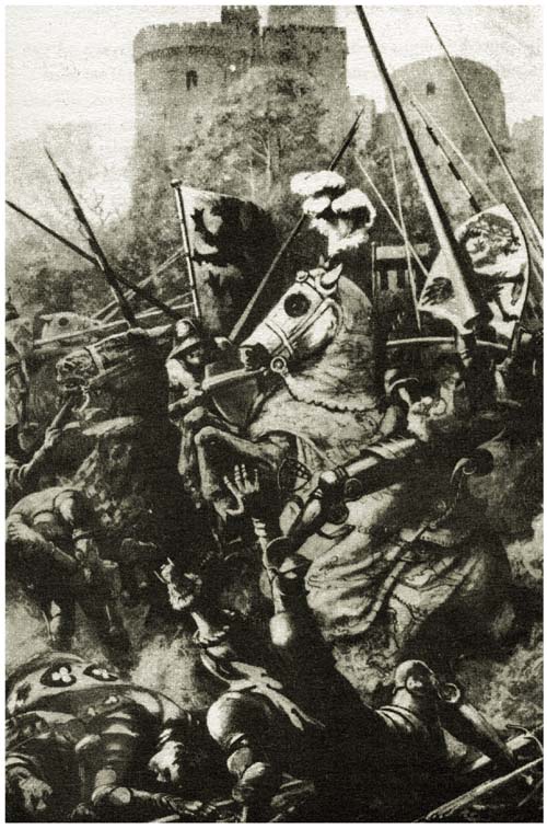 Sir Lancelot smote down with one spear five knights, and brake the backs of four, and cast down the King of Northgales. Sir Lancelot smote down with one spear five knights, and brake the backs of four, and cast down the King of Northgales.