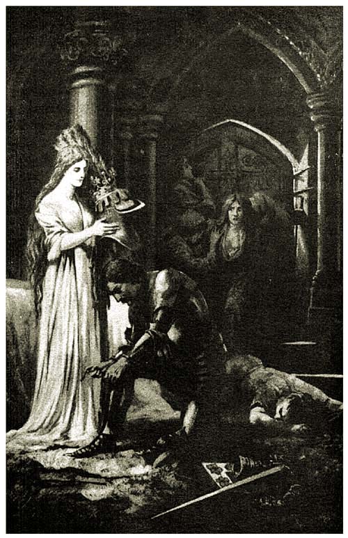 But still the knights cried mightily without the door, “Traitor, come forth!” But still the knights cried mightily without the door, “Traitor, come forth!”
