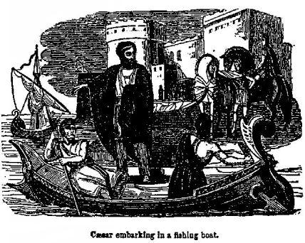 Cæsar embarking in a fishing boat. Cæsar embarking in a fishing boat.
