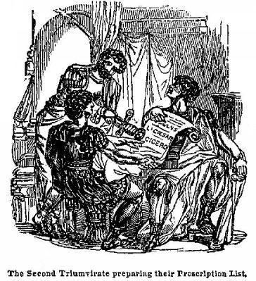 The Second Triumvirate preparing their Proscription List. The Second Triumvirate preparing their Proscription List.