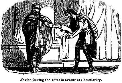 Jovian issuing the edict in favour of Christianity. Jovian issuing the edict in favour of Christianity.