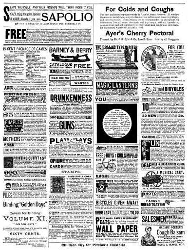 inside front cover image of advertising page showing all four columns