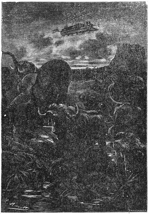 Steeg een machtig geloei op van geheele kudden olifanten en buffels. (Bladz. 149).