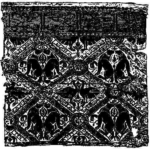 Fig. 1.--Brocade woven in red and olive green silks. Fig. 1.--Brocade woven in red and olive green silks.