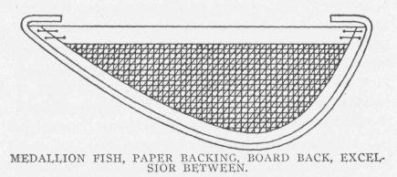 MEDALLION FISH, PAPER BACKING, BOARD BACK, EXCELSIOR BETWEEN.