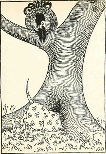 So the cock made his way on to a branch