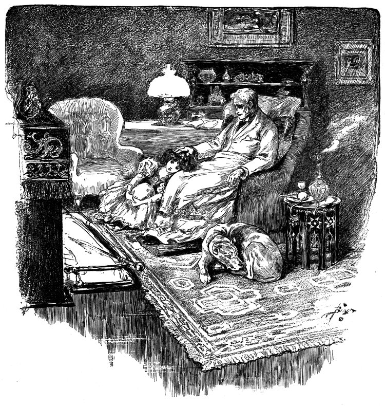 "HE DREW HER SMALL DARK HEAD DOWN UPON HIS KNEE AND STROKED HER HAIR." "HE DREW HER SMALL DARK HEAD DOWN UPON HIS KNEE AND STROKED HER HAIR."