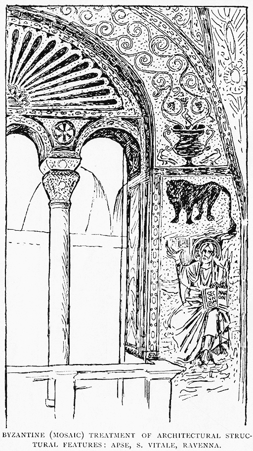 Byzantine (Mosaic) Treatment of Architectural Structural Features: Apse, S. Vitale Ravenna.