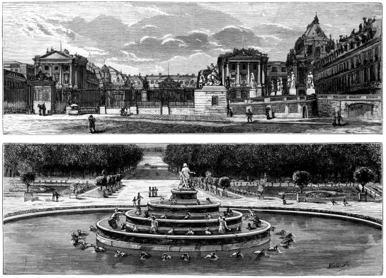 VERSAILLES: THE FAÇADE AND THE GREAT FOUNTAIN. VERSAILLES: THE FAÇADE AND THE GREAT FOUNTAIN.