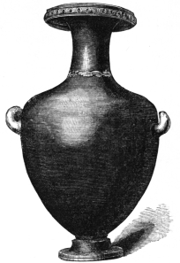 Fig. 188.—Hydria. Black, with Gilt on Neck, and Red Rim with Black Studs. (Trumbull-Prime Coll., N. Y. Metropolitan Museum.)