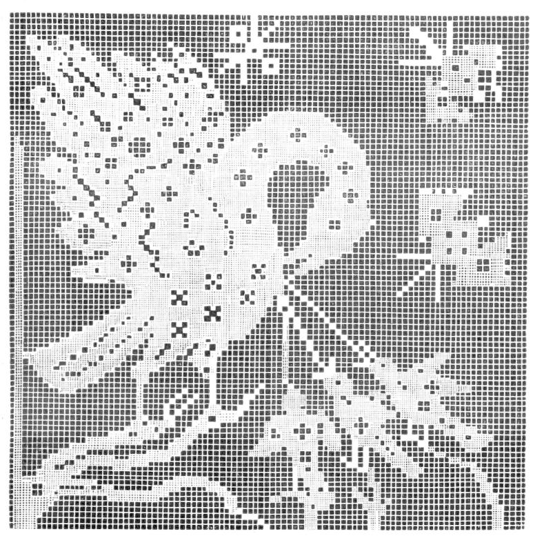 Lace picture of pelican feeding her     young with her own blood Lace picture of pelican feeding her     young with her own blood