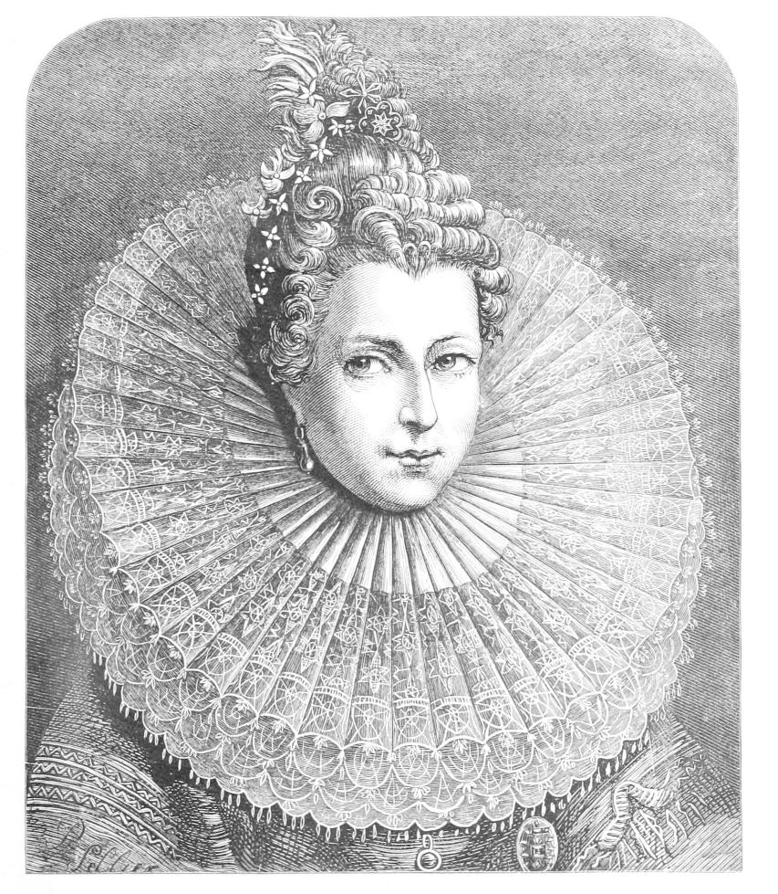 Woman wearing very large lace ruff Woman wearing very large lace ruff