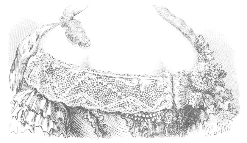 Detail of lace around woman's neck-line Detail of lace around woman's neck-line