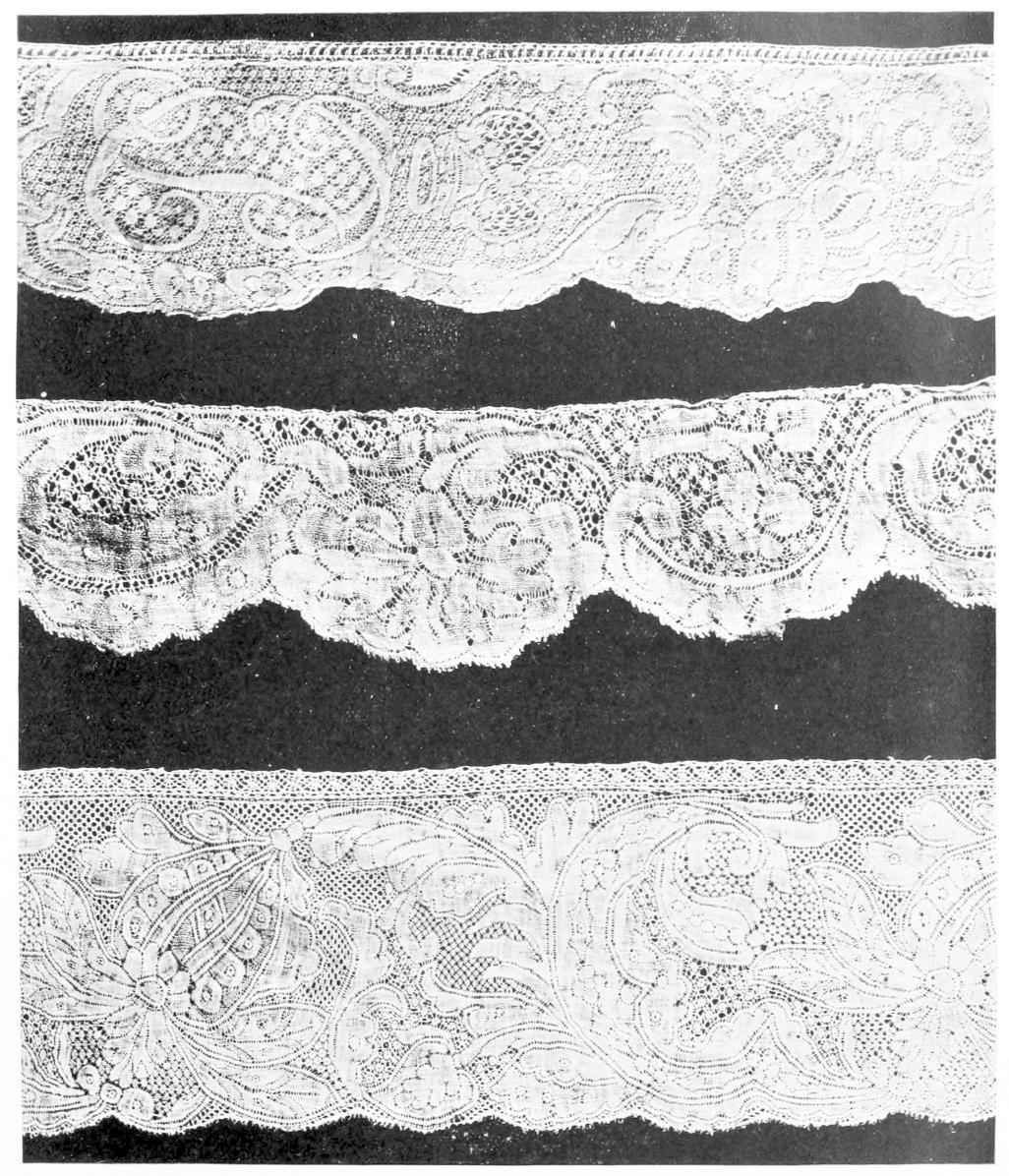 Three strips of densely patterned lace Three strips of densely patterned lace