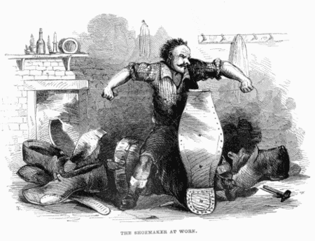 THE SHOEMAKER AT WORK. THE SHOEMAKER AT WORK.