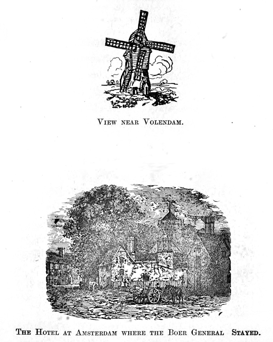 Plate from the Article Holland Two images, titled VIEW NEAR VOLENDAM and THE HOTEL AT AMSTERDAM WHERE THE BOER GENERAL STAYED.