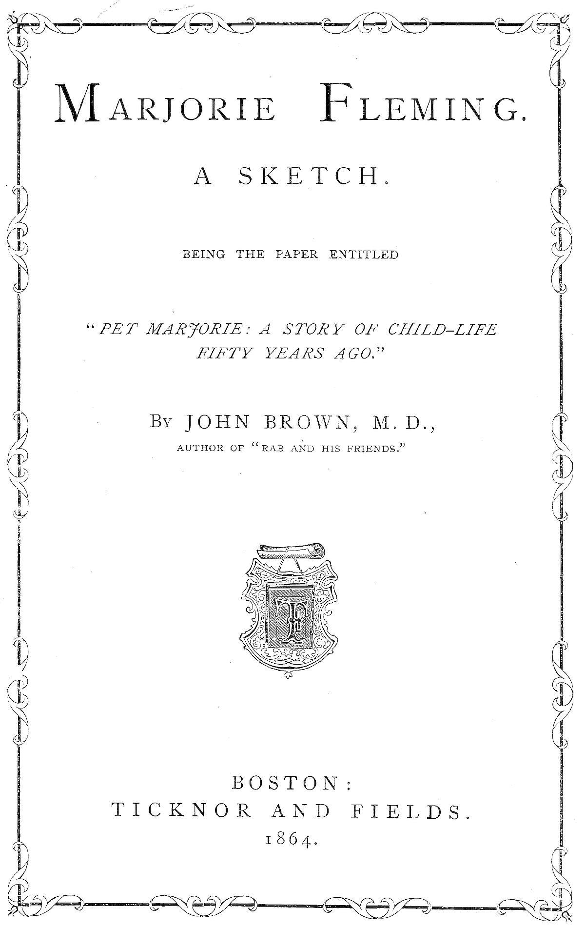 Title page of the book Marjorie Fleming, a sketch, by John Brown.