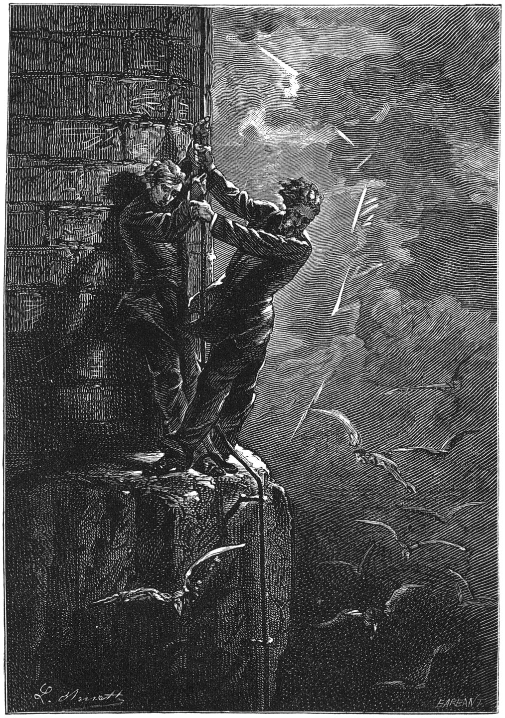 Eene schitterende bliksemstraal omgaf hen in dit oogenblik alle twee. (Bladz. 102.)